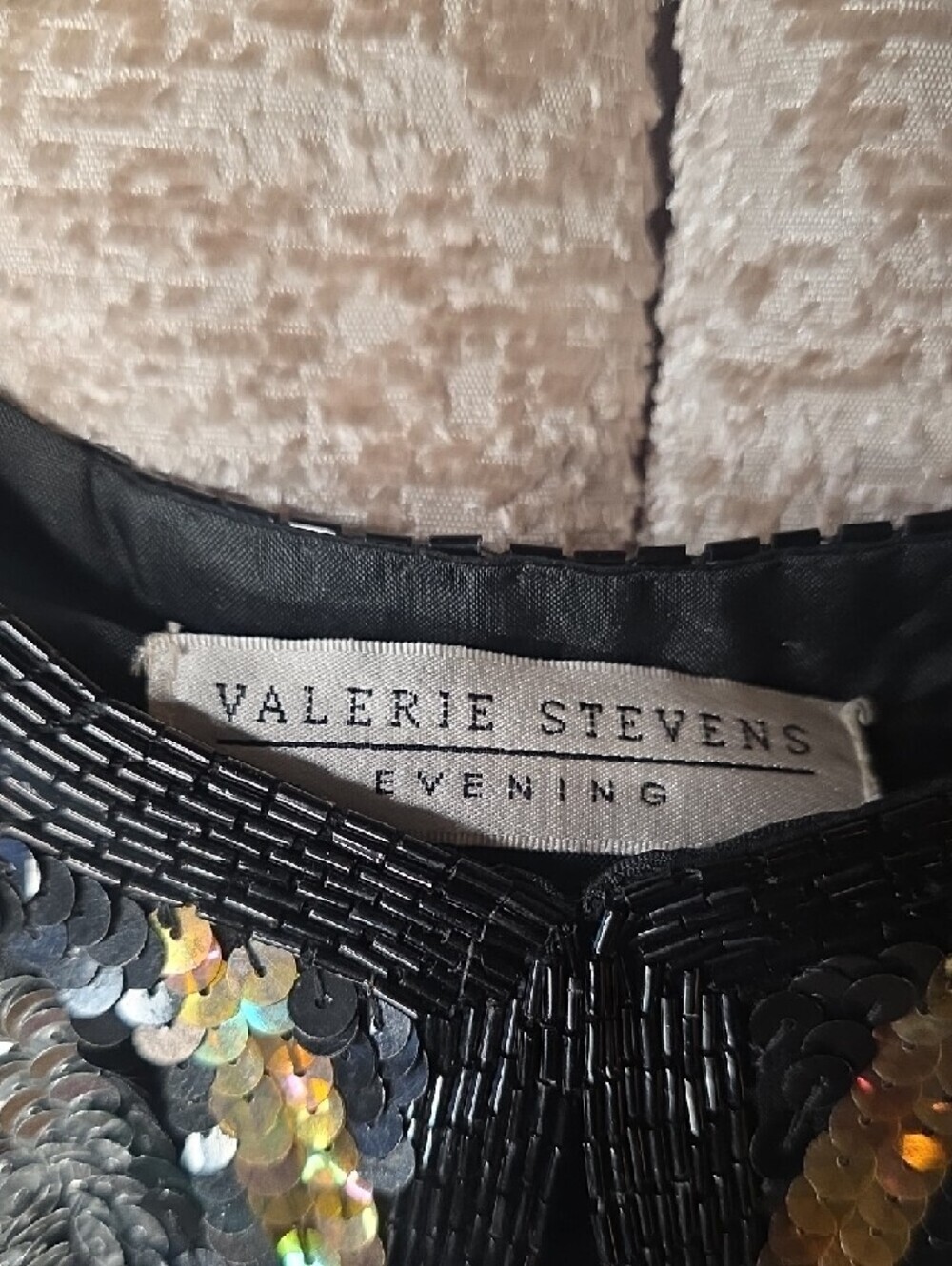 Valerie Stevens Black Jacket with Gold & Silver Sequin Diamond Pattern - Picture 2 of 7